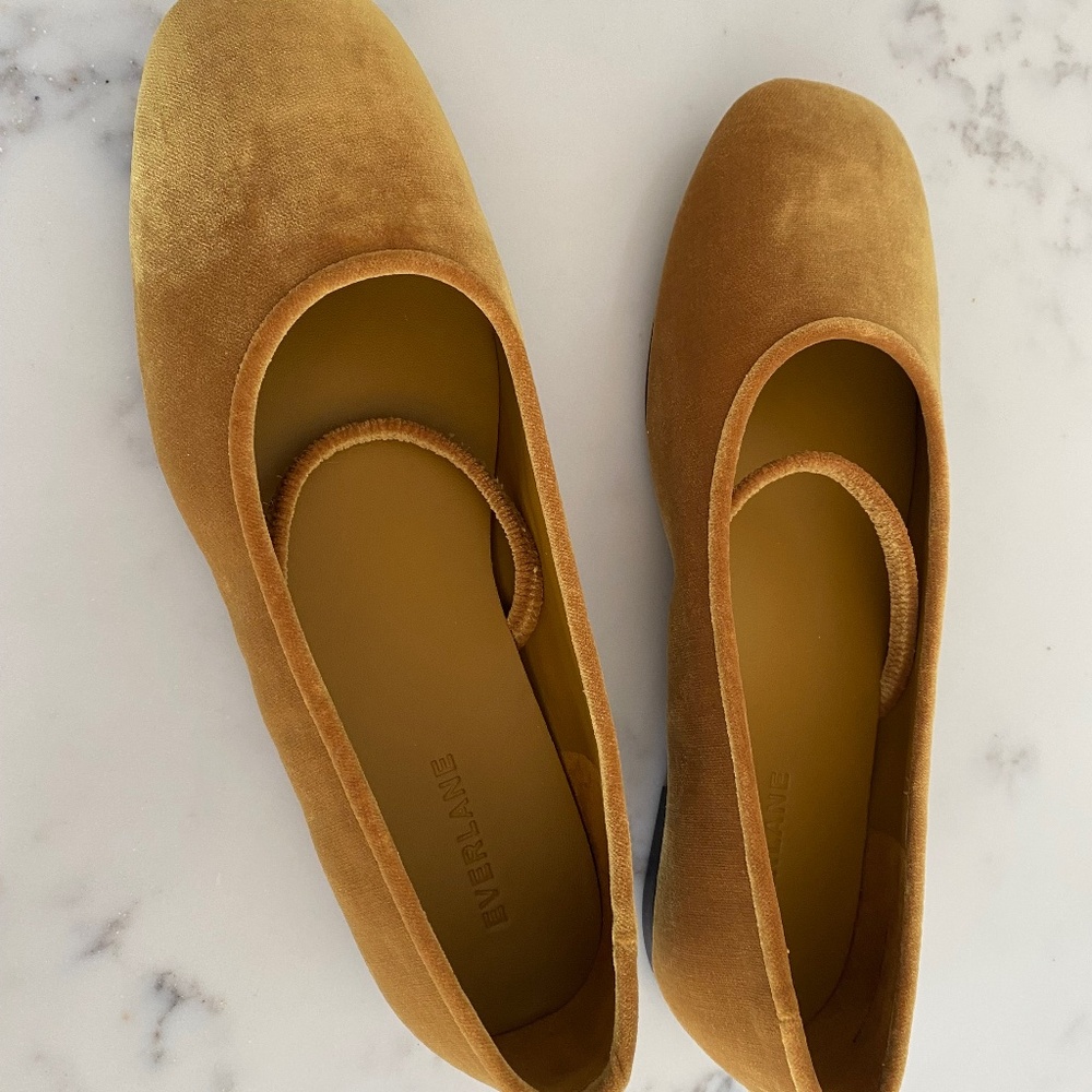 Everlane Velvet Flats in Mustard Yellow